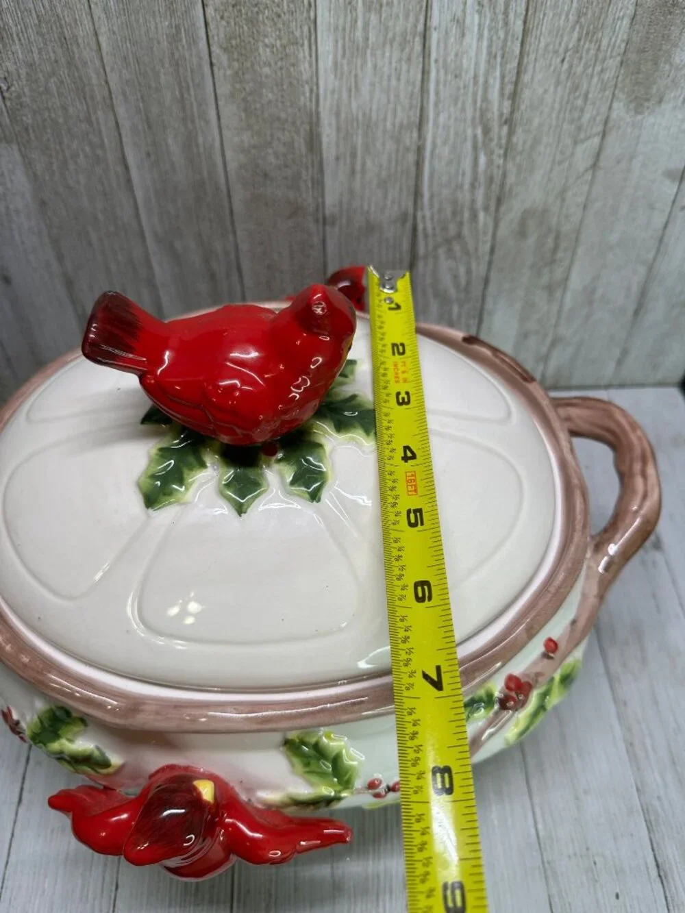 Vtg Cardinal & Berries Holly Serving Bowl Dish Holiday Decor Ceramic 11.5